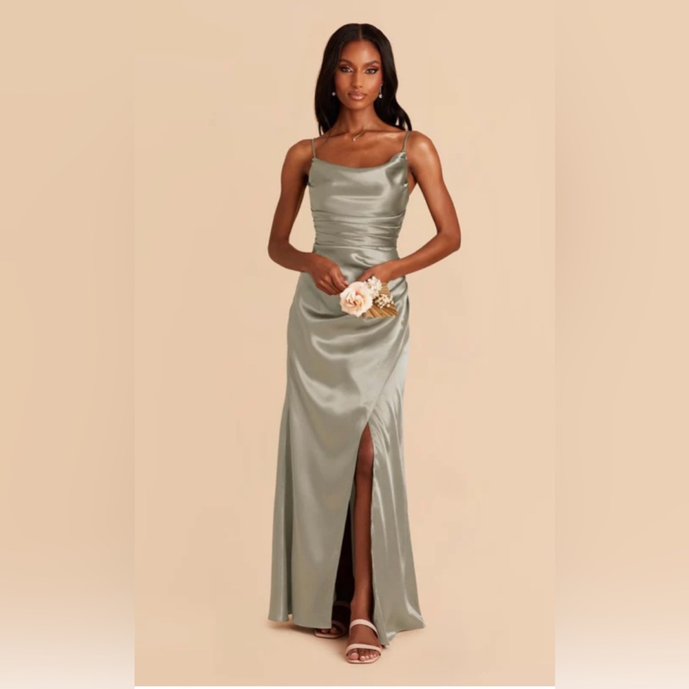 BIRDY GREY Bridesmaid Dress, Size Medium, Shiny Satin Moss Green